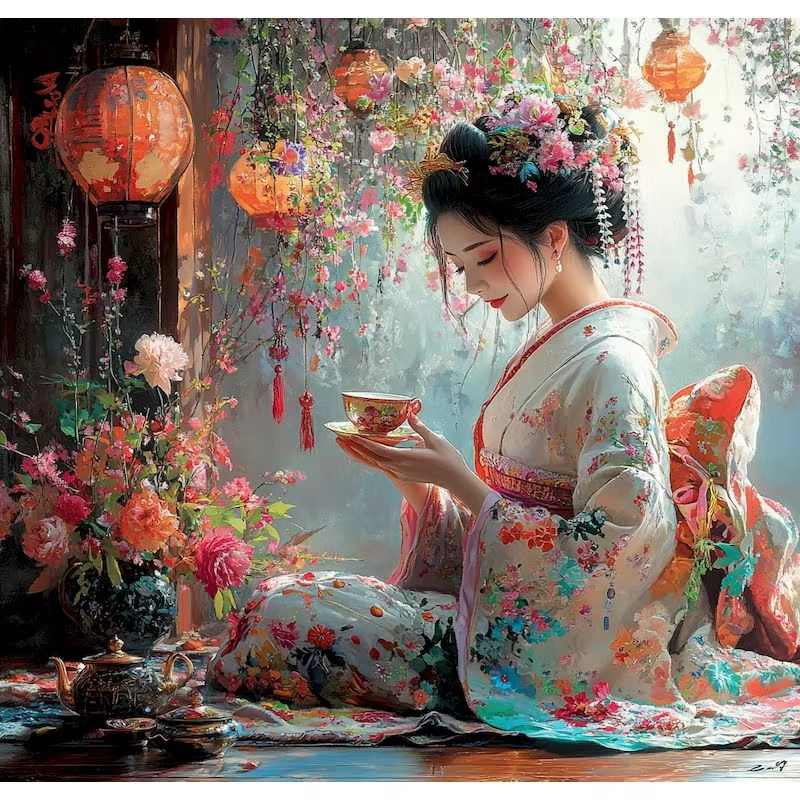 Japanese Lifestyle Movie - Japanese Style Woman Oil Painting By